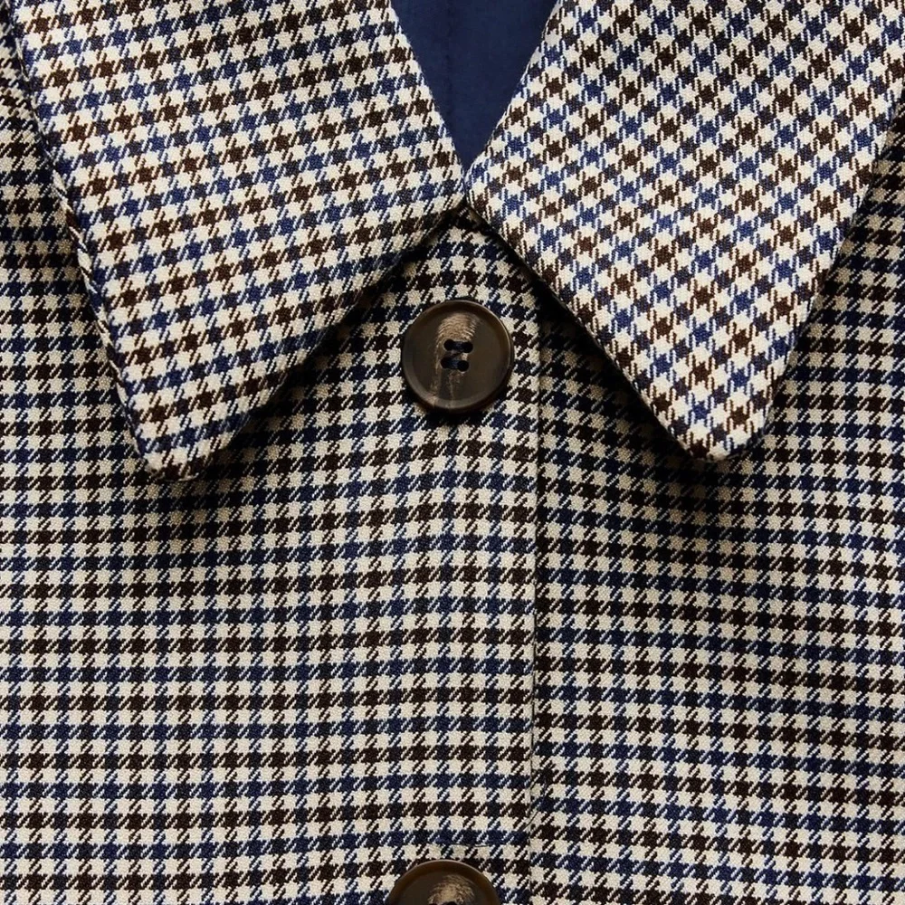 Zara NWT navy and brown mini houndstooth checkered lapel collar dress - Picture 7 of 9